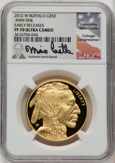 2012-W $50 One-Ounce Gold Buffalo First Strike Mike Castle NGC PF70