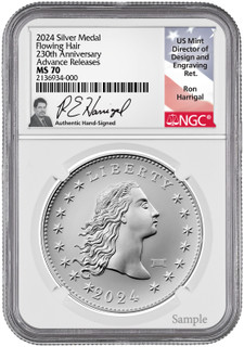 2024 230th Anniversary Flowing Hair Silver Medal 218 of 230 Privy NGC MS70 AR Harrigal