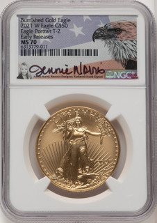 2021 One-Ounce Gold Eagle Type Two First Strike NGC MS70 Jennie Norris