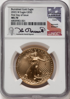 2023-W Burnished Gold Eagle 1 oz FDI NGC MS70 Kenneth Bressett
