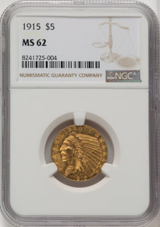 1915 $5 Indian Half Eagle NGC MS62 (772273005)