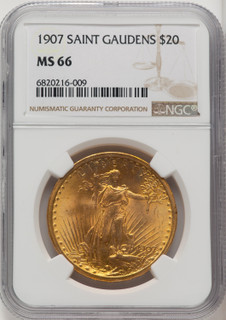 1907 $20 Saint Brown Label Saint-Gaudens Double Eagle NGC MS66