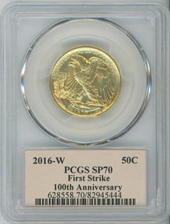 2016-W 50C Gold Walking Liberty 100th Anniversary Centennial PCGS SP70 Cleveland