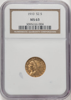 1910 $2.50 Indian Quarter Eagle NGC MS63 (771124155)