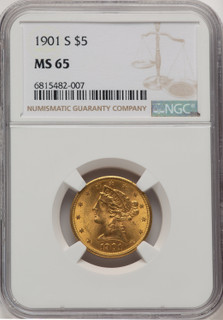 1901-S $5 Brown Label Liberty Half Eagle NGC MS65 (773428002)