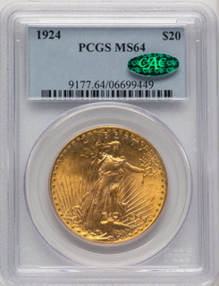 1924 $20 CAC Saint Saint-Gaudens Double Eagle PCGS MS64 (773963006)