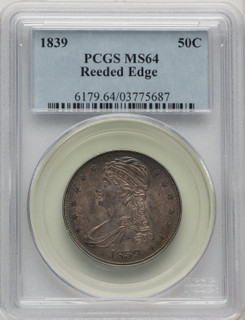 1839 50C REED EDGE Reeded Edge Half Dollar PCGS MS64