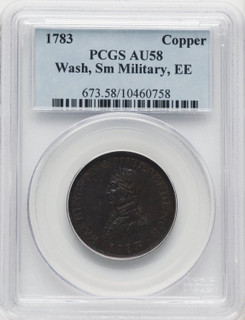 1783 Washington & Independence Cent Small Military Bust Engrailed Edge BN Colonials PCGS AU58