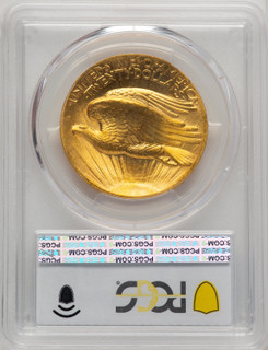 1907 $20 Wire Rim Blue Gradient High Relief Double Eagle PCGS MS66