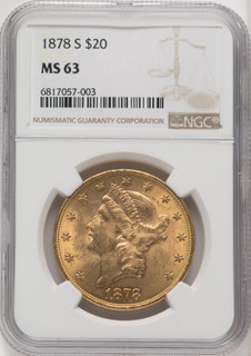 1878-S $20 Liberty Double Eagle NGC MS63