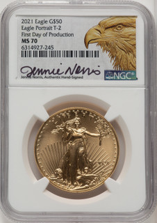 2021 One-Ounce Gold Eagle Type Two First Day of Production NGC MS70 Norris