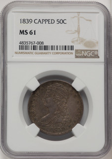 1839 50C REED EDGE Reeded Edge Half Dollar NGC MS61