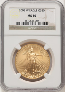 2008-W $50 One-Ounce Gold Eagle Burnished Brown Label NGC MS70 (507166111)