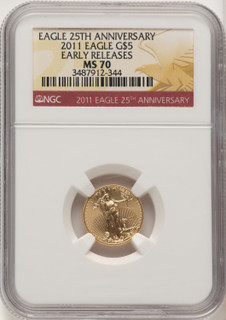 2011 $5 Tenth-Ounce Gold Eagle 25th Anniversary First Strike ER 225th Anniversary Label NGC MS70