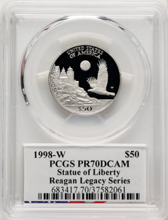 1998-W $50 Half-Ounce Platinum Eagle Statue of Liberty Michael Reagan Reagan Legacy Series PCGS PR70