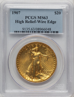 1907 $20 Wire Rim High Relief Double Eagle PCGS MS63