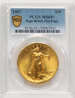1907 $20 Flat Rim High Relief Double Eagle PCGS MS65+