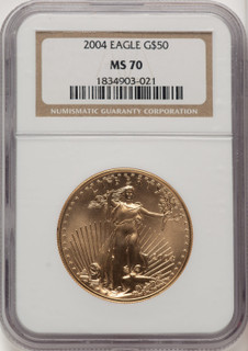 2004 $50 One-Ounce Gold Eagle Brown Label NGC MS70 (520625014)
