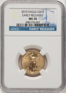 2015 $10 Quarter-Ounce Gold Eagle ER Blue NGC MS70