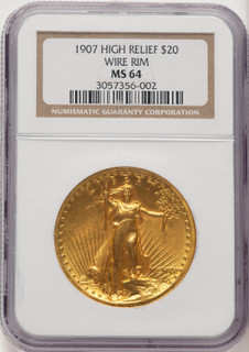 1907 $20 Wire Rim High Relief Double Eagle NGC MS64 (774849068)