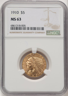 1910 $5 Indian Half Eagle NGC MS63 (774881008)