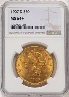 1907-D $20 Liberty Double Eagle NGC MS64+