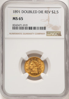 1891 $2.50 FS-801 Liberty Quarter Eagle NGC MS65