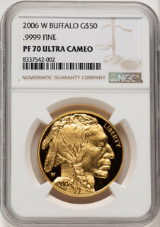 2006-W $50 One-Ounce Gold Buffalo .9999 Fine Gold Brown Label NGC PF70 (775389006)