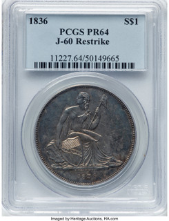 1836 Name on Base Judd-60 Restrike Pollock-65 R.5 Gobrecht Dollar PCGS MS64