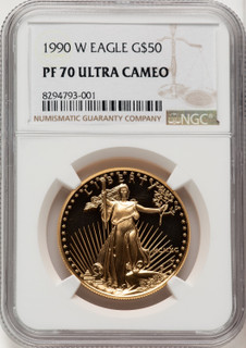 1990-W $50 One-Ounce Gold Eagle Brown Label NGC PF70 (776175001)