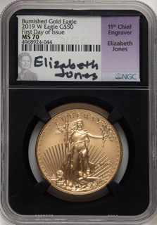 2019-W $50 One-Ounce Gold Eagle FDI Elizabeth Jones NGC MS70