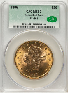 1896 $20 Repunched Date FS-301 Liberty Double Eagle CACG MS62 (507230010)