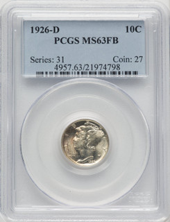 1926-D 10C FB Mercury Dime PCGS MS63