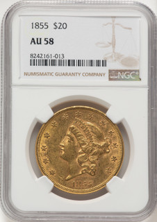 1855 $20 Liberty Double Eagle NGC AU58