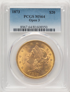 1873 $20 OPEN 3 Liberty Double Eagle PCGS MS64