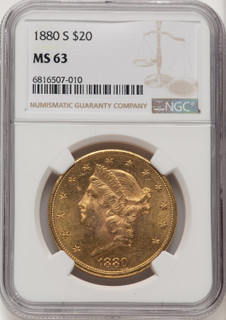 1880-S $20 Liberty Double Eagle NGC MS63