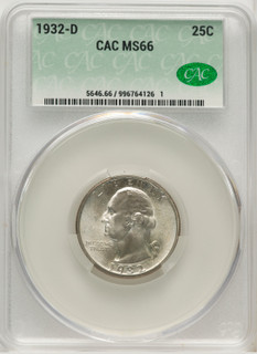 1932-D 25C Washington Quarter CACG MS66