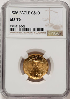 1986 $10 Quarter-Ounce Gold Eagle Brown Label NGC MS70 (776321075)