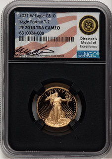 2021-W G$10 Quarter Ounce Gold Eagle Type Two Miles Standish NGC MS70