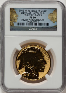 2013-W $50 One-Ounce Gold Buffalo Reverse Proof First Strike 100th Anniversary NGC PF70