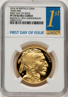 2016-W $50 Buffalo FDI 1ST NGC PF70