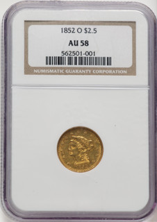 1852-O $2.50 Liberty Quarter Eagle NGC AU58