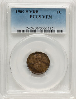 1909-S 1C VDB BN Lincoln Cent PCGS VF30 (520930027)