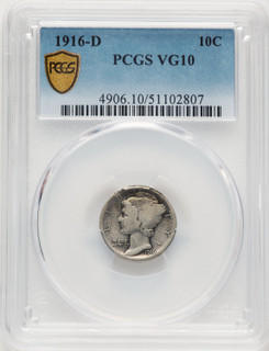 1916-D 10C Mercury Dime PCGS VG10