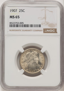 1907 25C Barber Quarter NGC MS65
