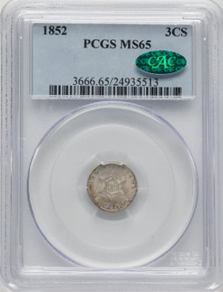1852 3CS CAC Three Cent Silver PCGS MS65