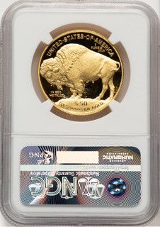 2016-W $50 One-Ounce Gold Buffalo Tenth Anniversary First Strike ER Bison Label NGC PF70