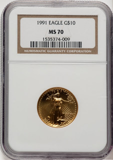 1991 $10 Quarter-Ounce Gold Eagle Brown Label NGC MS70