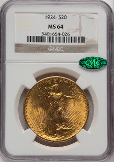 1924 $20 Saint CAC Brown Label Saint-Gaudens Double Eagle NGC MS64