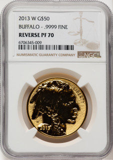 2013-W $50 One-Ounce Gold Buffalo Reverse Proof 100th Anniversary Brown Label NGC PF70 (521291013)